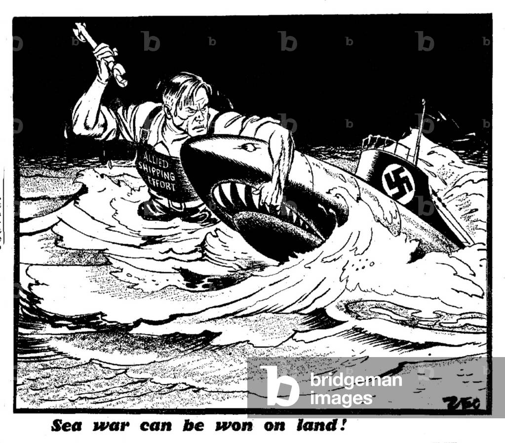 Sea War can be won on land, 2nd March 1942 (b/w illustration)