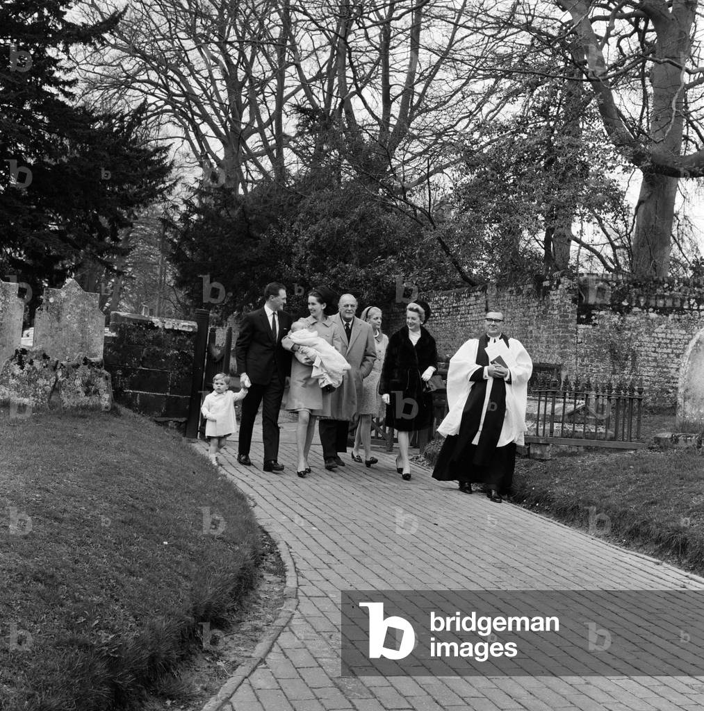 The Christening of Jennie Churchill, Winston Churchill's Great Grand Daughter, 1967 (b/w photo)