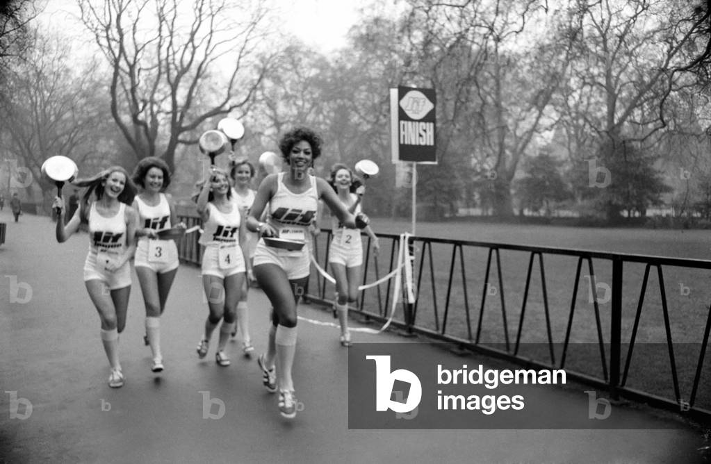 Charity Pancake Race. Lincoln's Inn Fields, February 1975