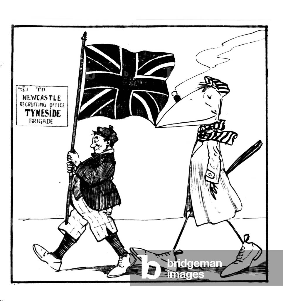 Magpies Recruiting cartoon for the Tyneside Brigade. Evening Chronicle 31st October 1914