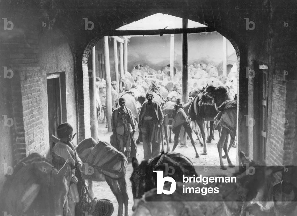 A potters shop in Hamadan, capital city of Hamadan Province of Iran, c. 1926 (b/w photo)