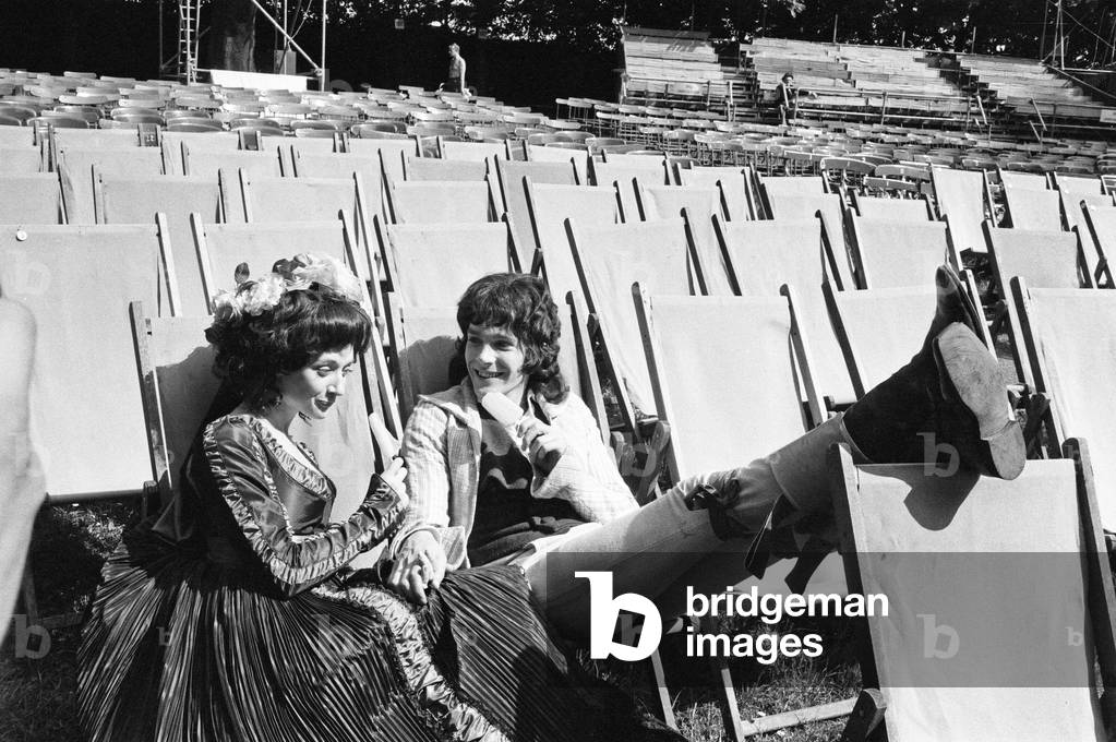 Production of the famous Shakespeare tragedy Romeo and Juliet taking place at Regent Park Open Air Theatre starring Marilyn Taylersen and Hugh Ross. 1st June 1971 (b/w photo)