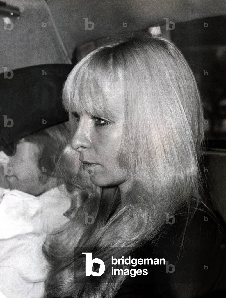 Monika Dannemann, girlfriend of Jimmy Hendrix, leaving the inquest into the musician's death, 23rd September 1970 (b/w photo)