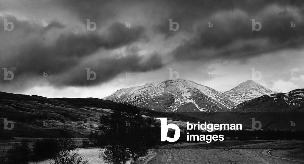 General view of Fillan Valley with the mountain Ben More in the background, c. 1945 (b/w photo)
