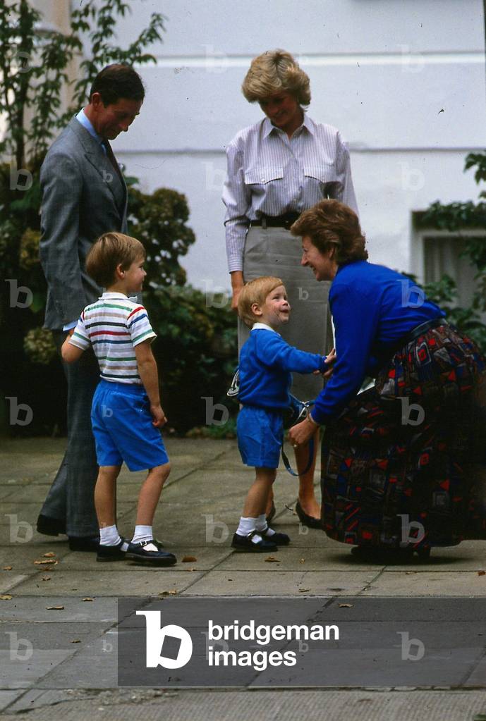 Prince Harry attends his first day at school, Chepstow Villas nursery in Kensington, 16th September 1987 (photo)