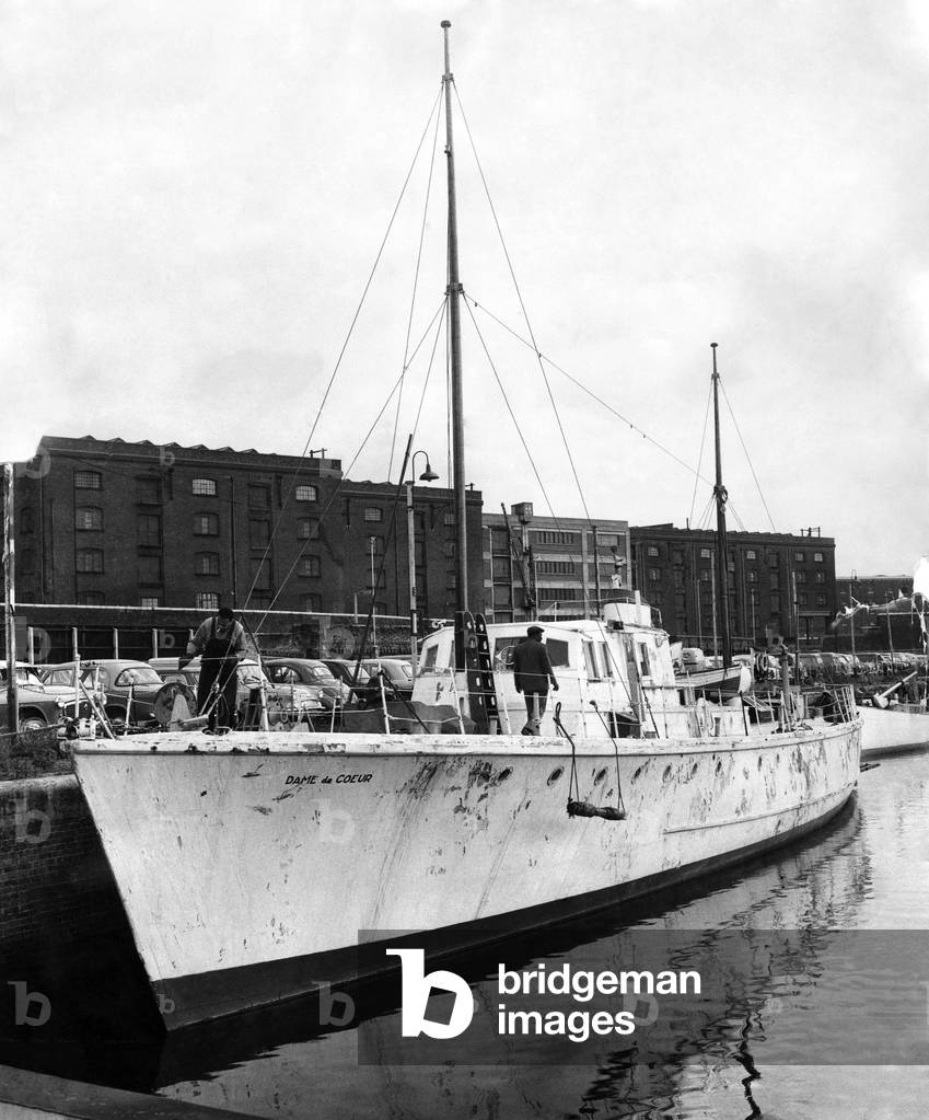 The two-masted yacht Dame De Couer in the Port of London pool, September 1963