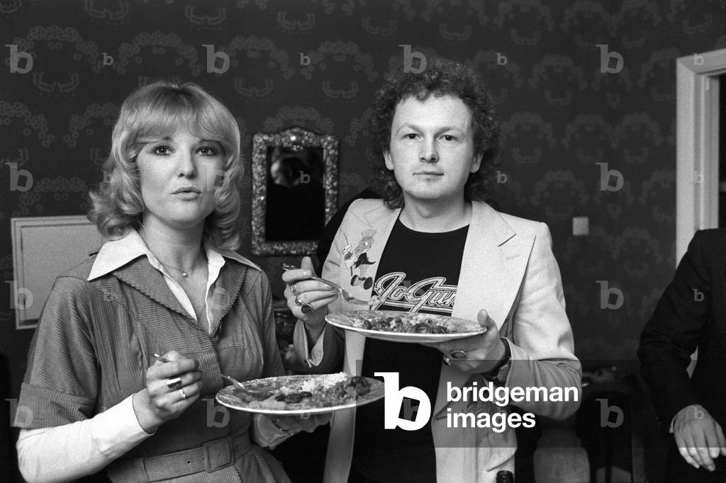 Actress Lyn Paul and composer Mike Batt seen here at the home of Sonia Allison, 14th March 1975 (b/w photo)