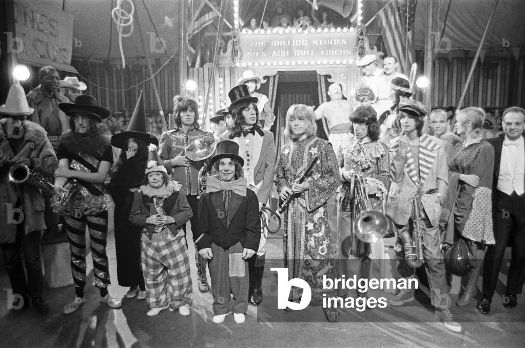 The Rolling Stones Rock 'n' Roll Circus TV special, Intertel Studios, Stonebridge Park, 11 December 1968 (b/w photo)
