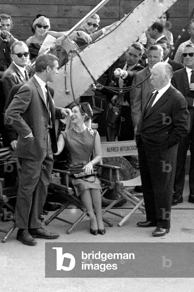 Princess Margaret and Lord Snowdon on set in Hollywood with Paul Newman and Alfred Hitchcock filming his latest film 