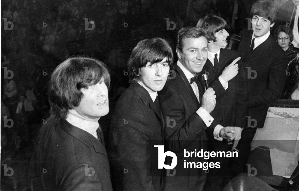 The Beatles with Des O'Connor at the Daily Mirror Golden Ball 18th February 1965 (b/w photo)