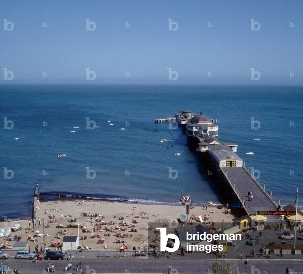An aerial view showing the pier at the town of Shanklin on the Isle of Wight, June 1965.