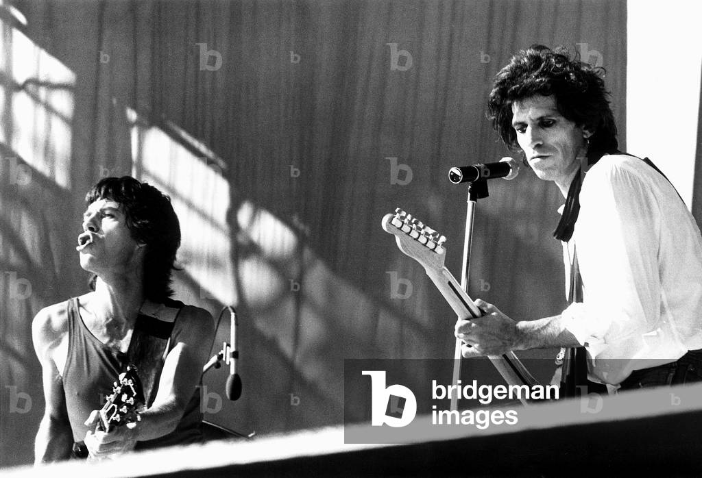 Rolling Stones: On stage at Philadelphia 's JFK stadium Mick Jagger and Keith Richards on 25th September 1981, the first night of their US tour