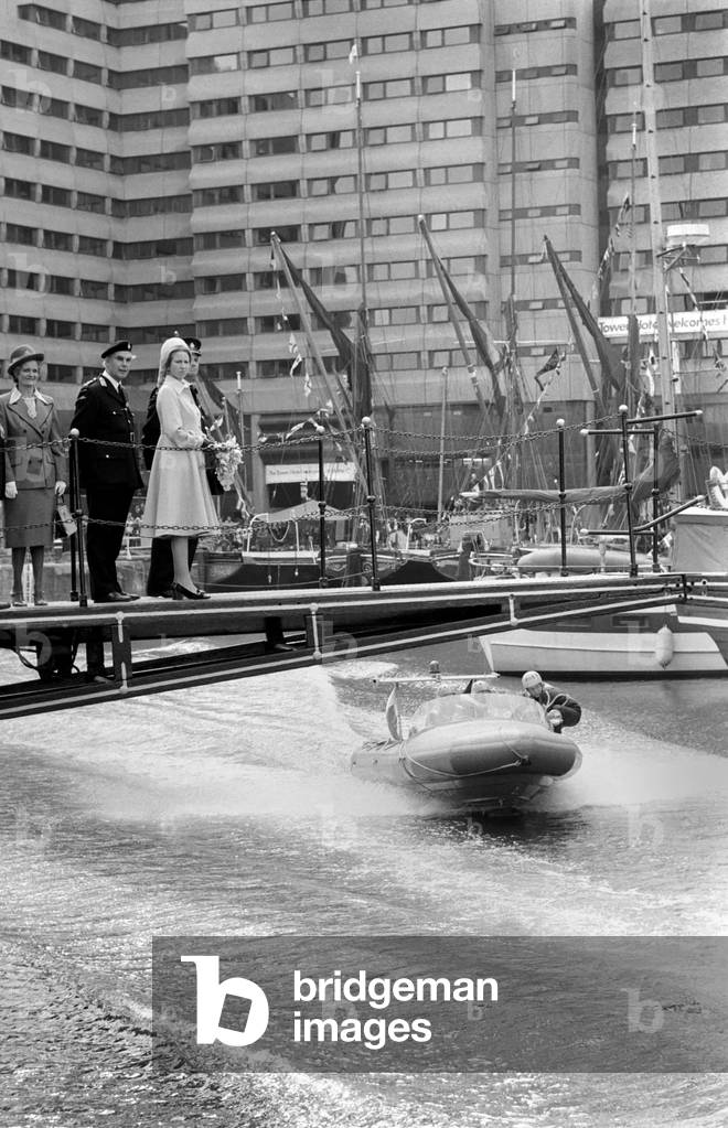 Princess Anne seen watching the demonstration at St. Katherine's Dock in London, June 1977