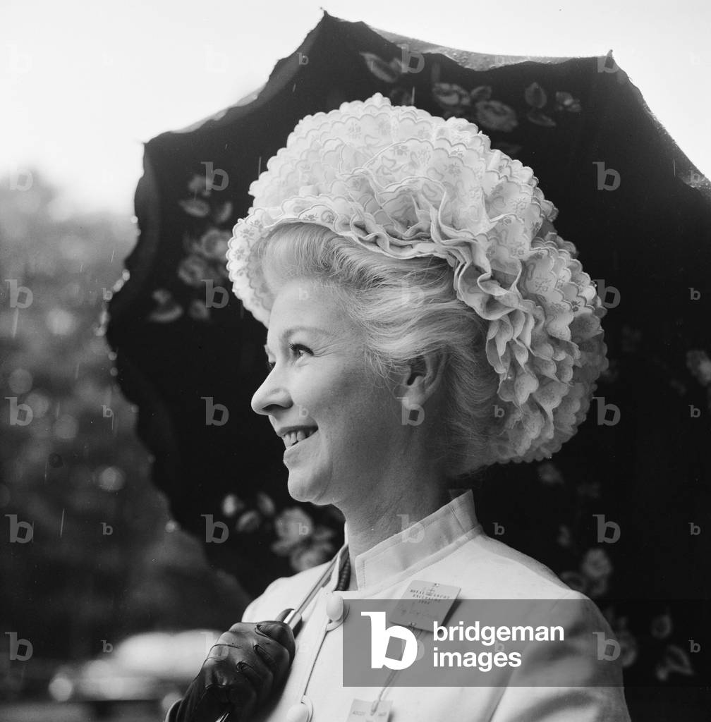 Lady Grade, wife of Media mogul Lew Grade, attending Royal Ascot. 17th June 1966 (b/w photo)