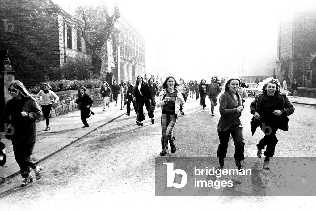 Newcastle City Hall was besieged by thousands of pop-crazy youngsters all clammouring for tickets for next month's T-Rex concert, 20 May 1972 (b/w photo)
