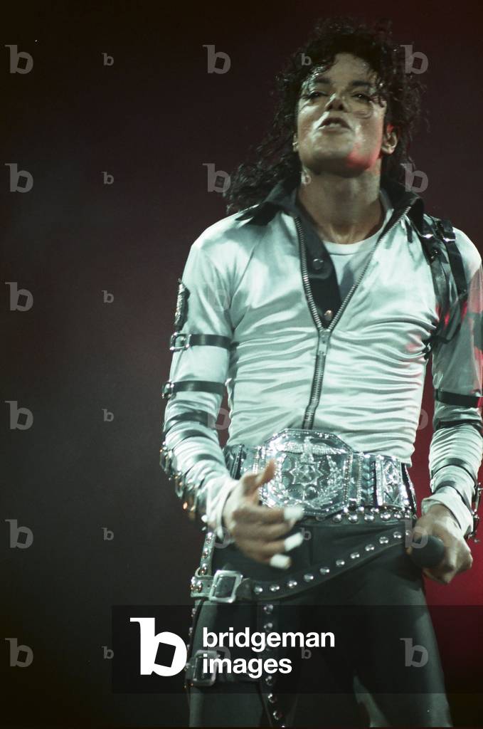 Michael Jackson can be seen performing on stage at Wembley during the Bad concert tour 14th July 1988 (photo)