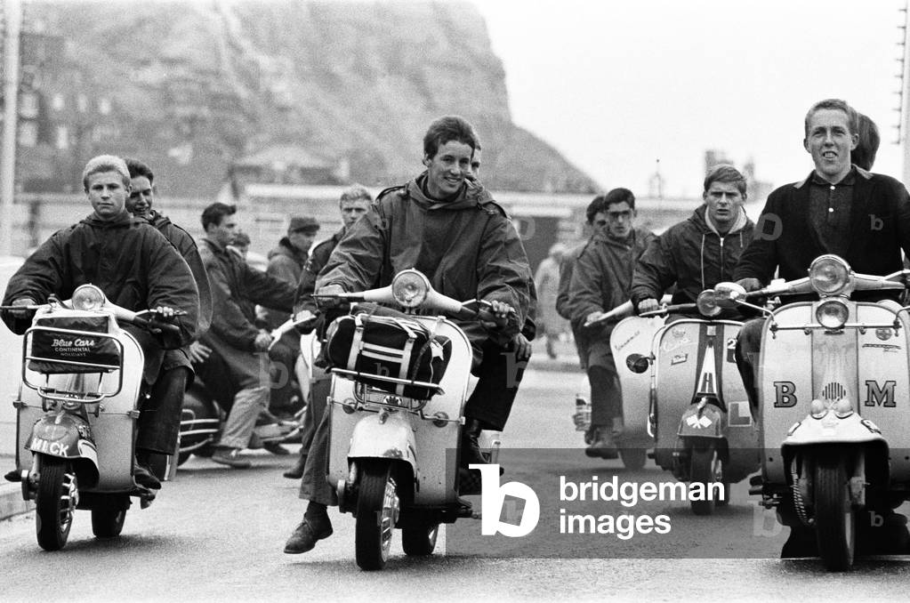Mods in Hastings, August 1964 (b/w photo)