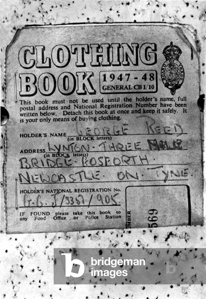 A Clothing Book for 1947-48 of clothes rationing, 14th March 1949 (b/w photo)