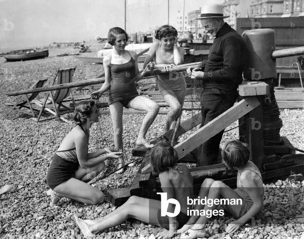 Ben, the veteran fisherman at Worthing. 
September 1937