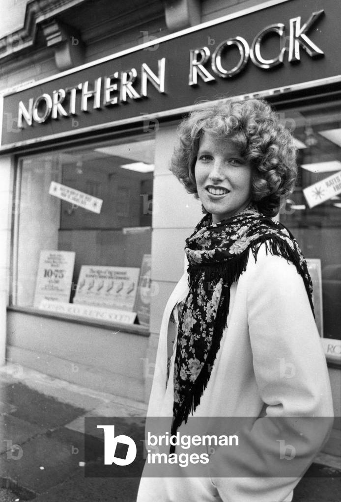 Christine Williams from Prudhoe who is giving up her day job at the Northern Rock building Society to become rock singer Chris Cool 2 August 1979 (b/w photo)