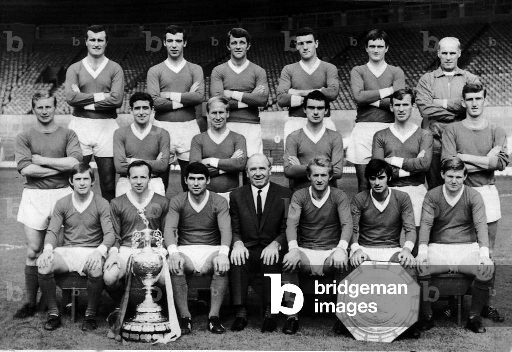 Sport Football Teams Manchester United Football Club 1966/67 with League cup and Charity Shield (photo)