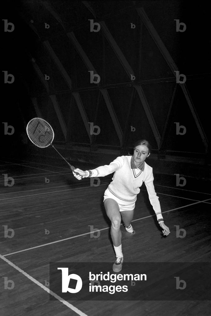 Badminton champion Gillian Gilks, March 1975 (b/w photo)