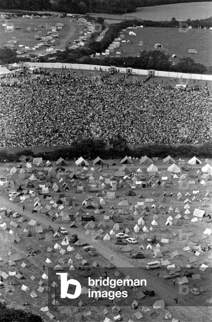 Aerial View of The Isle of Wight Pop Festival 30th August 1969 (b/w photo)