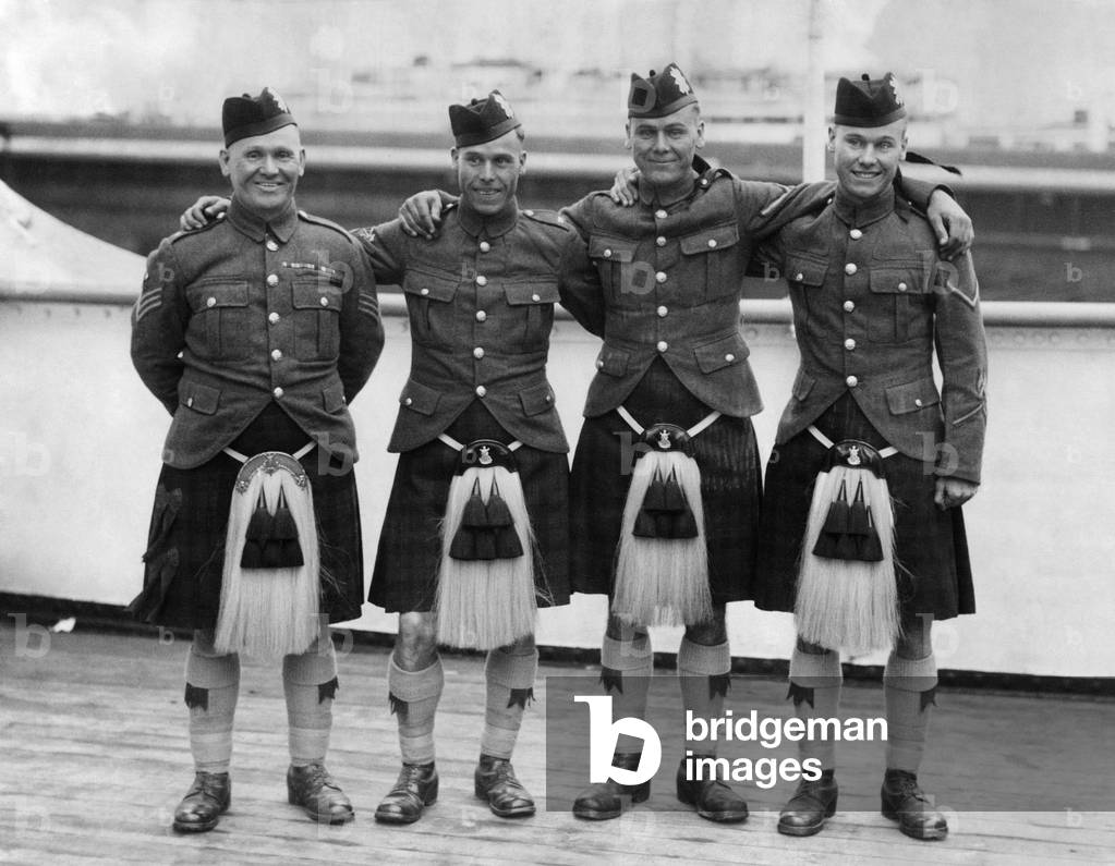 Members of the Black Watch wearing kilts and sporrans, 18th March 1938 (b/w photo)