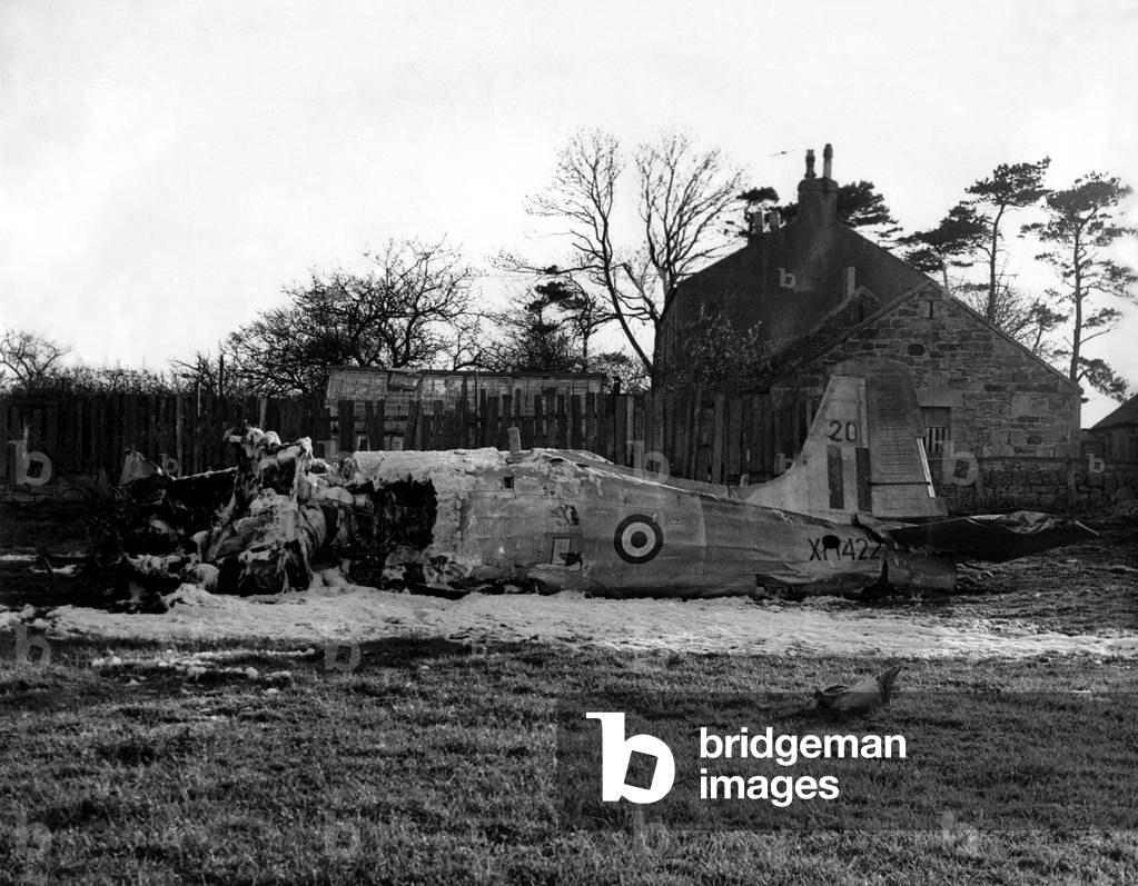 Pilot Flight Lieutenant D D Wyman of Manor Park, London, died at the controls of his RAF Jet Provost which crashed near the village of Felton, Northumberland. He was a member of the Flying Training School based at RAF Acklington, 08/05/1962 (b/w photo)