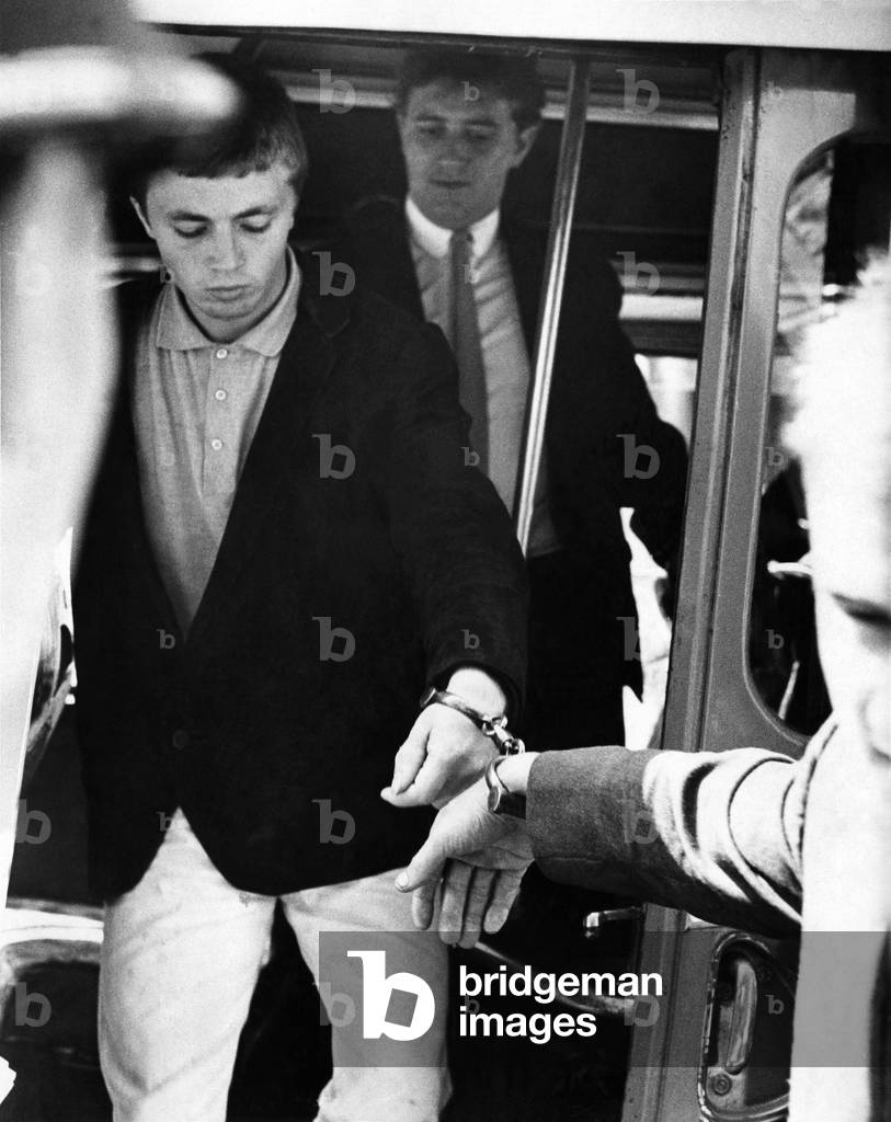 Arrivals at court handcuffed together. August 1964