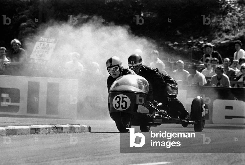 Sport: Motorcycling: Isle of Man TT Racing 500 CC Side Car Class. June 1969 (b/w photo)