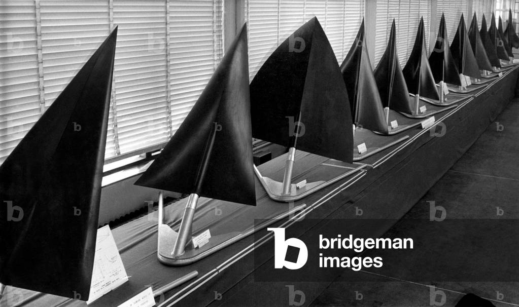 The Hunt for the perfect shape: Thirteen shapes from which the Concorde was designed from. These wind tunnel models help engineers perfect the supersonic airliners design, May 1964 (b/w photo)