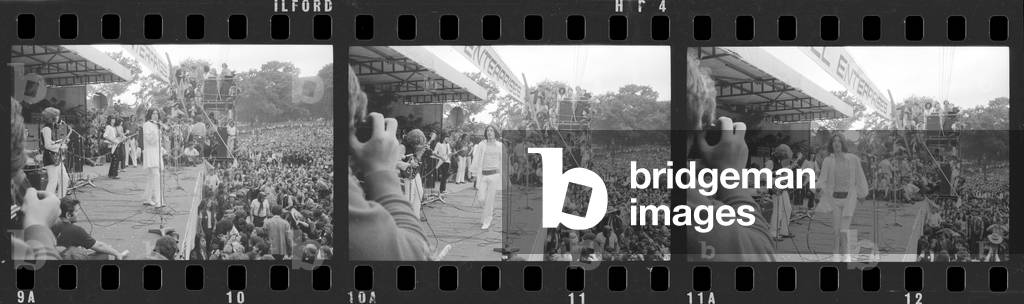 Rolling Stones on stage in concert at Hyde Park 5th July 1969 (b/w photo)