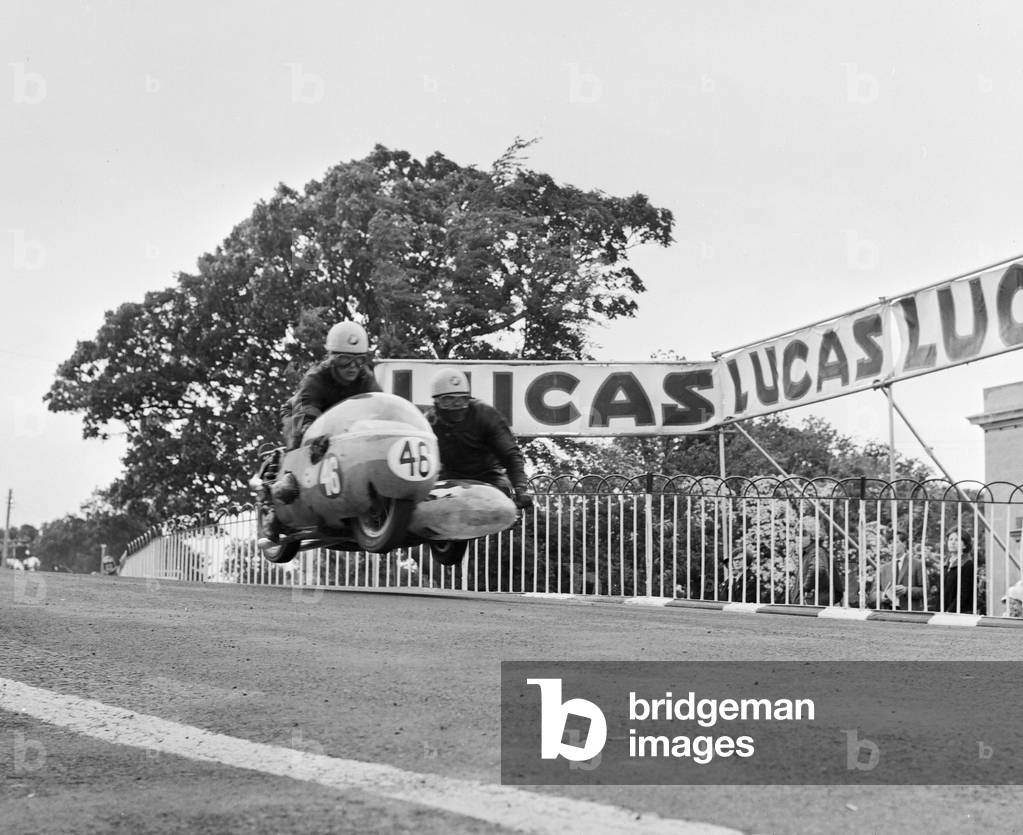 International Sidecar event. P.Dungworthand passenger M.Caddow. 21st June 1965 (b/w photo)