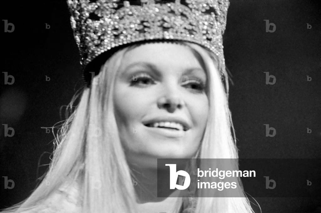 Newly crowned Miss World, Eva Rueber-Staier of Austria celebrates. 
November 1969