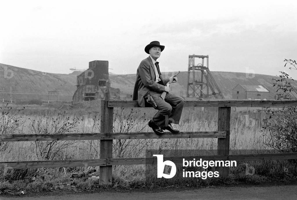 Cowboy mad miner Lot Beedon seen here riding shotgun down by the old mineshaft. In this case the Mitchell Main at Wombwell Yorks, November 1969