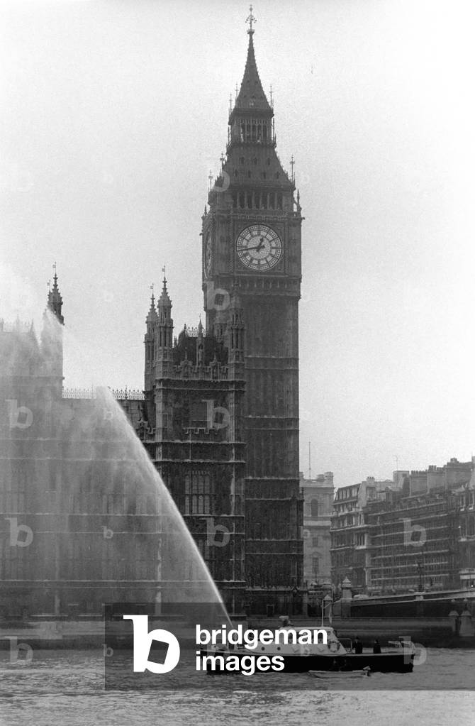 London Fire Brigade have taken delivery of a new fireboat, the 'Fire Swift', 12th March 1975 (b/w photo)