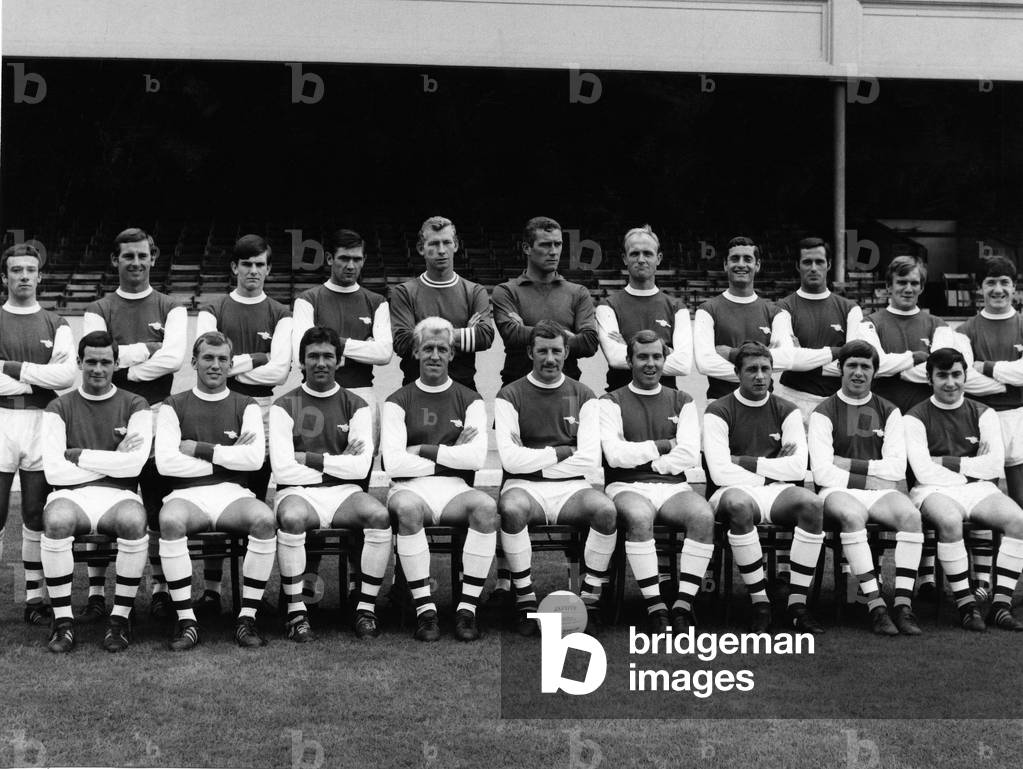 Sport - Football - Arsenal - Team 1967-68Back Row - L to R - Gordon Neilson, Colin Addison, John Woodward, Peter Simpson,Bob Wilson, James Furnell, Don Howe, Frank McLintock, George Graham, George Johnstone, George Armstrong. Front Row - L to R - Peter Storey, Bob McNab, Jon Sammels, Ian Ure, Terry Neill, David Court, John Radford, James McGill, Tommy Coakley. Date - 19th July 1967 (photo)
