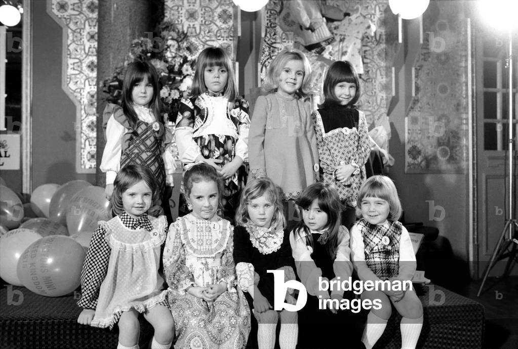 The top ten competitors in the Mini Miss UK beauty competition. January 1975