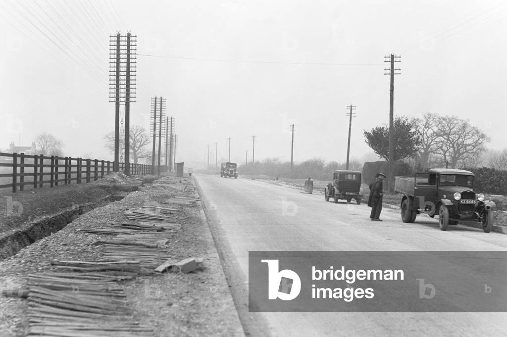 New main road being constructed at Gerrards Cross, Buckinghamshire, c. 1930 (b/w photo)