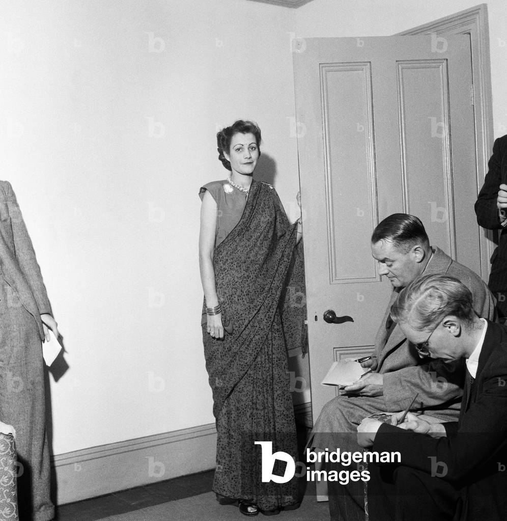 White Maharanee of Jodhpur, the wife of the Maharajah, at her brothers house in Stoke-on-Trent, 31st August 1949 (b/w photo)