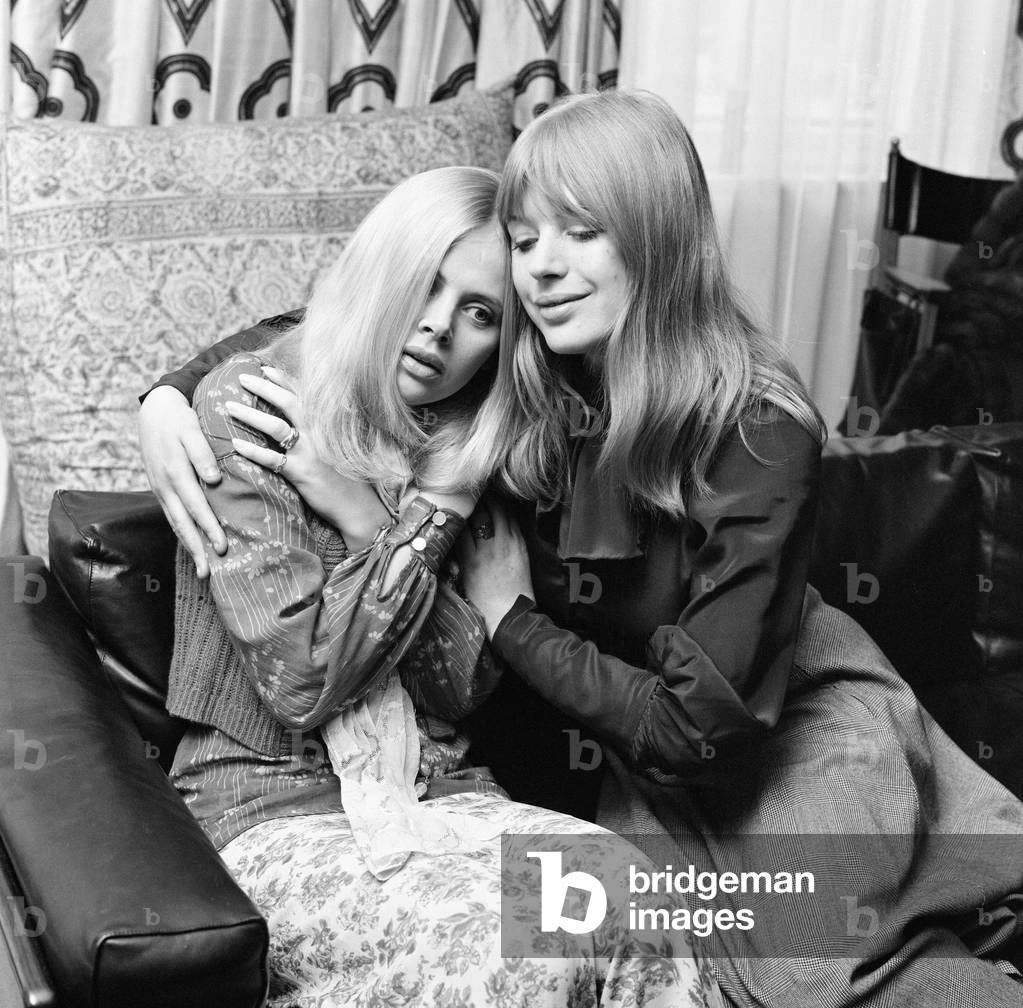 Britt Ekland & Marianne Faithfull, who will be starring in LWT programme 'Aquarius', a weekly hour long magazine series. 14th April 1971 (b/w photo)