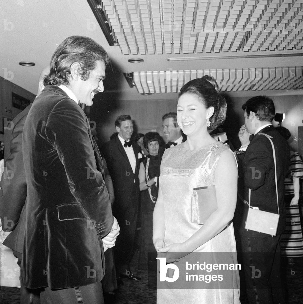 Omar Sharif with Princess Margaret at the premier of MacKennas Gold. April 1969 (b/w photo)