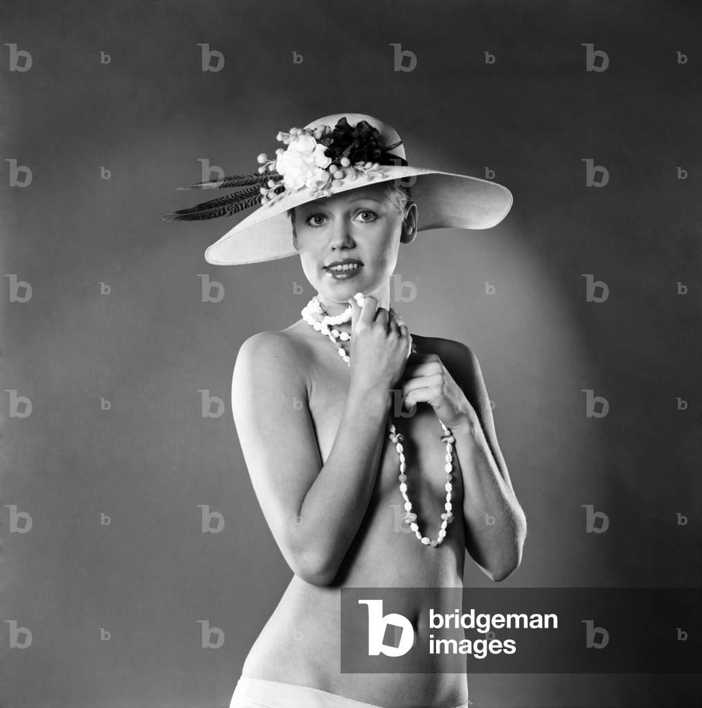 Glamour/Topless/Hats. Model Irmeli, February 1975