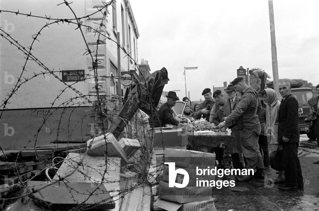 British army Soldiers seen here on patrol in the Falls Road area of Belfast, Northern Ireland.