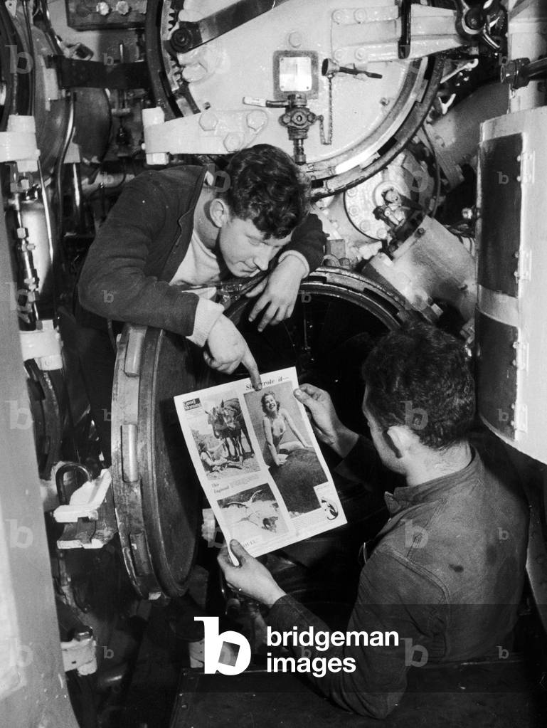 Submariners, pictured reading the Daily Mirror's Good Morning Newspaper,  29 July 1942 (b/w photo)