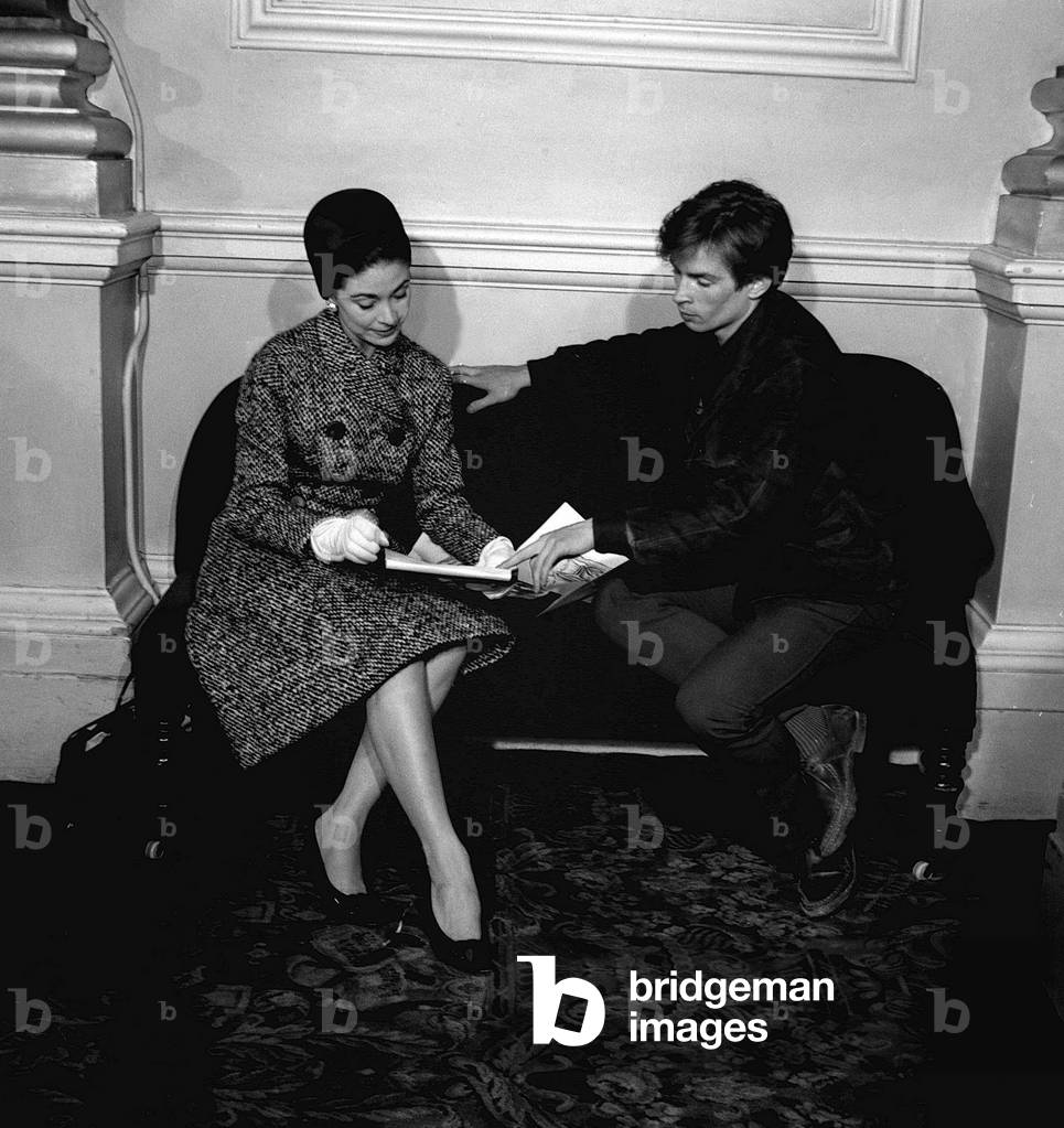 Rudolf Nureyev seen here at the Royal Ballet Covent Garden with Margot Fonteyn to discuss costume designs for their next performance Entertainment Dance Ballet, October 1961 (b/w photo)