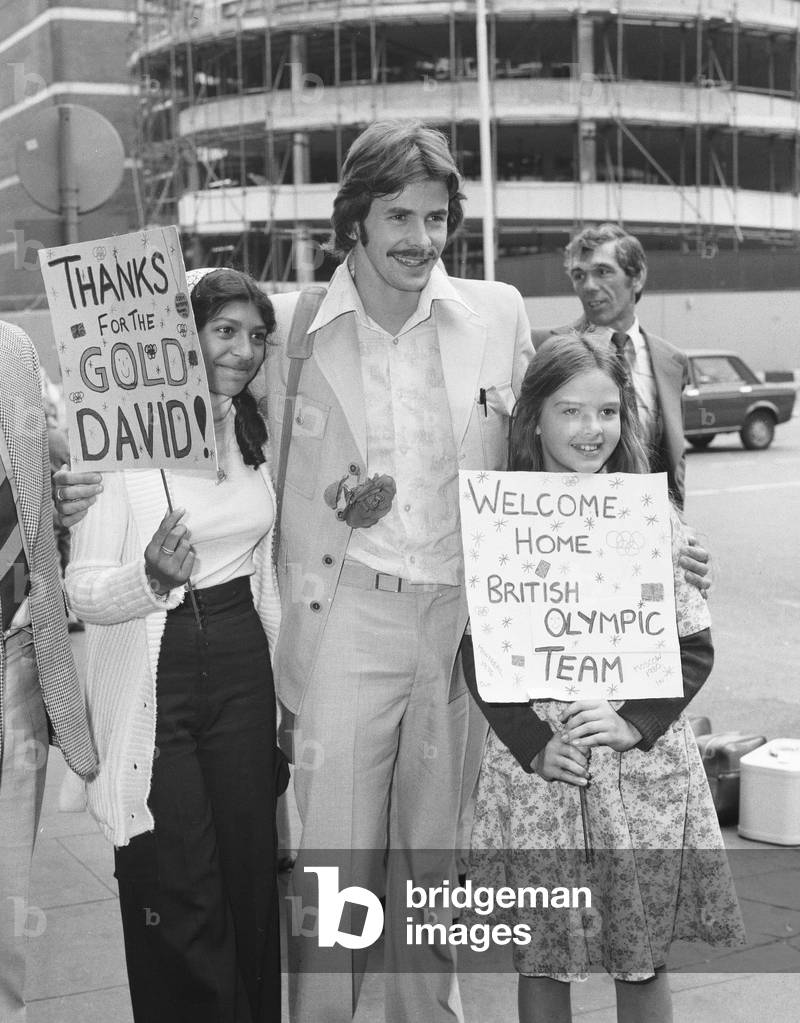 1976 British Olympic Team Returns Home, London Heathrow Airport, 3rd August 1976 (b/w photo)