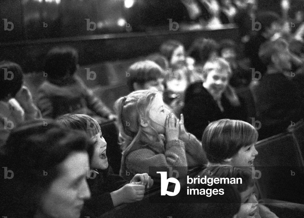 Children watching the pantomime Treasure Island at the Theatre Royal , Newcastle on Christmas Eve, 24th December 1970 (b/w photo)