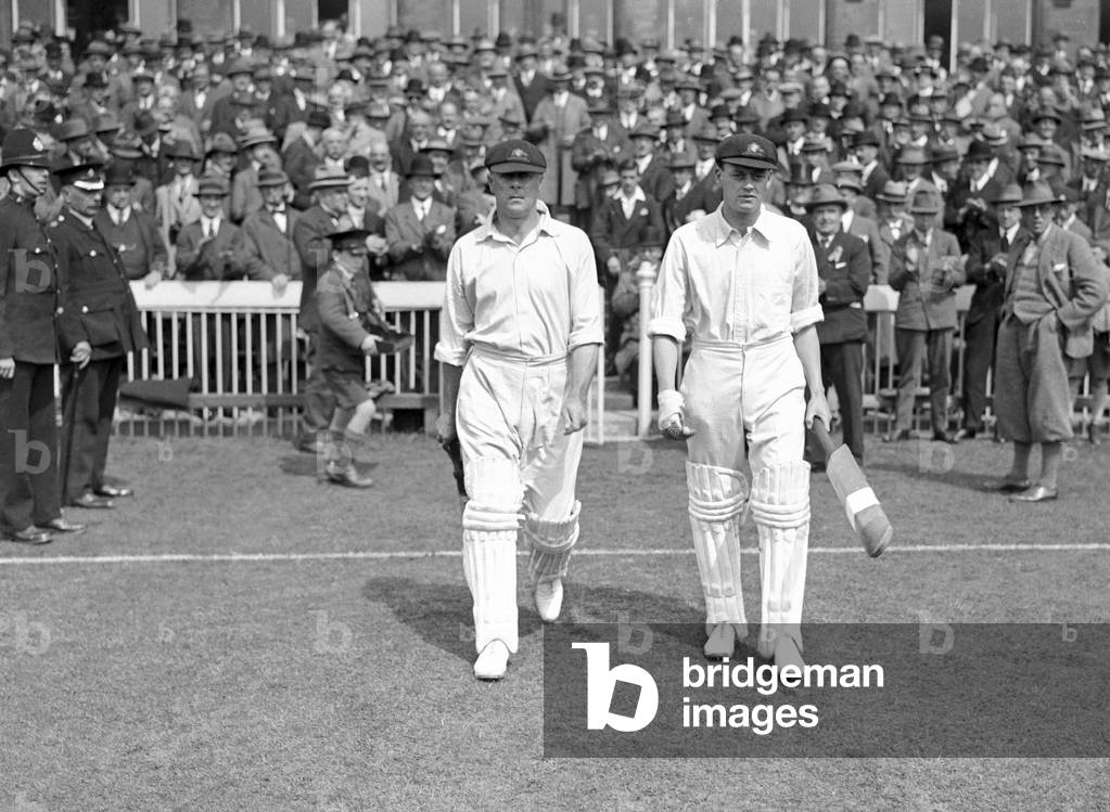 Australian tour of Great Britain for the Ashes. England v Australia 4th test match at Old Trafford. Australian cricketers Warren Bardsley and Bill Woodfull. 27th July 1926 (b/w photo)